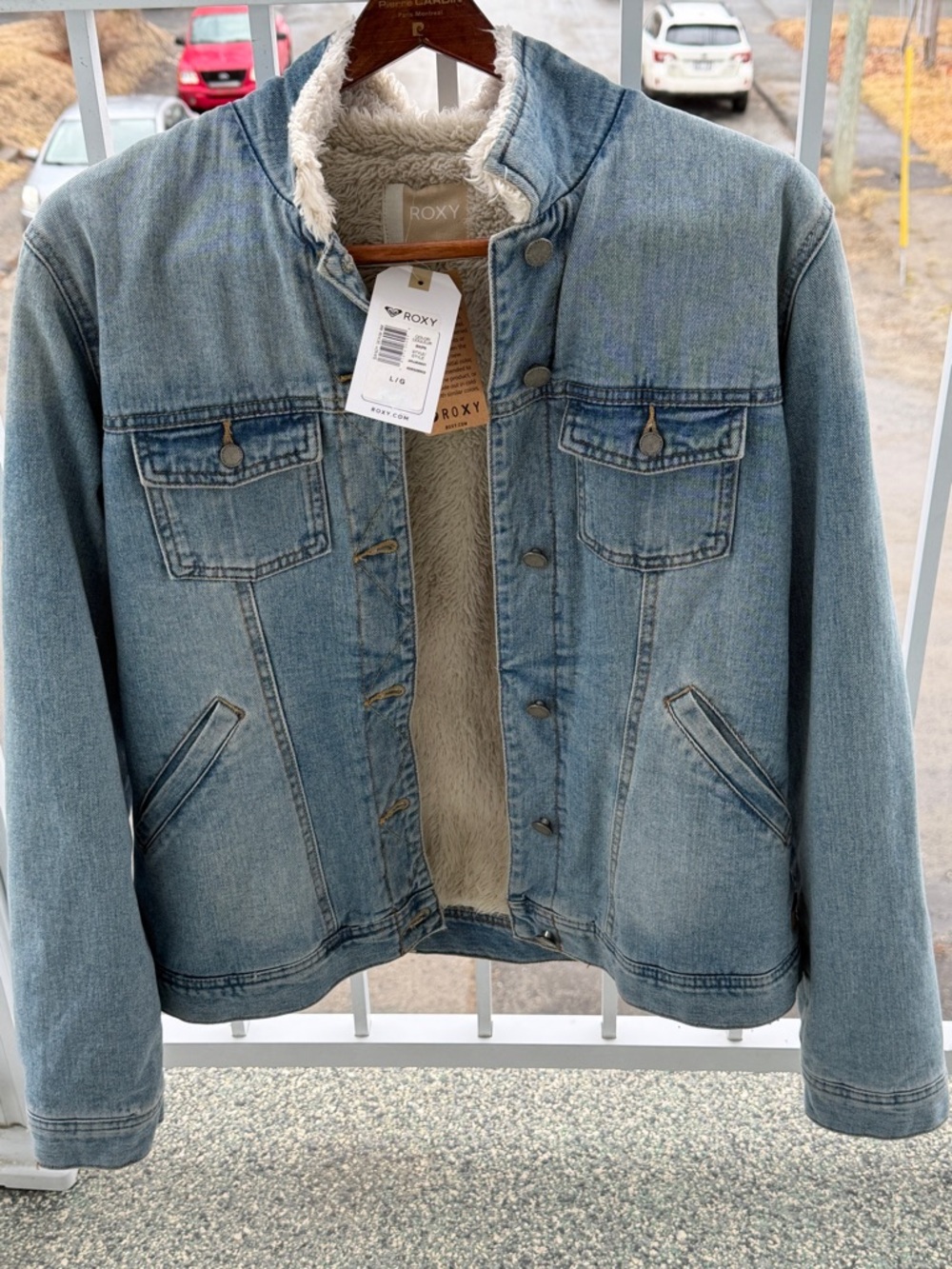 Roxy Light Wash Blue Sherpa-Lined Denim Jacket